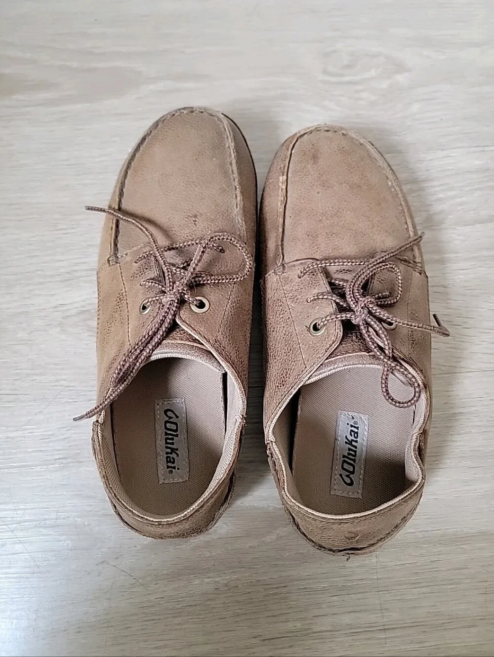 Olukai Men's Leather Lace-Up Shoes in Brown Sz 10
